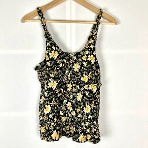 American Eagle Yellow and Black Floral Tank Top Size: Small